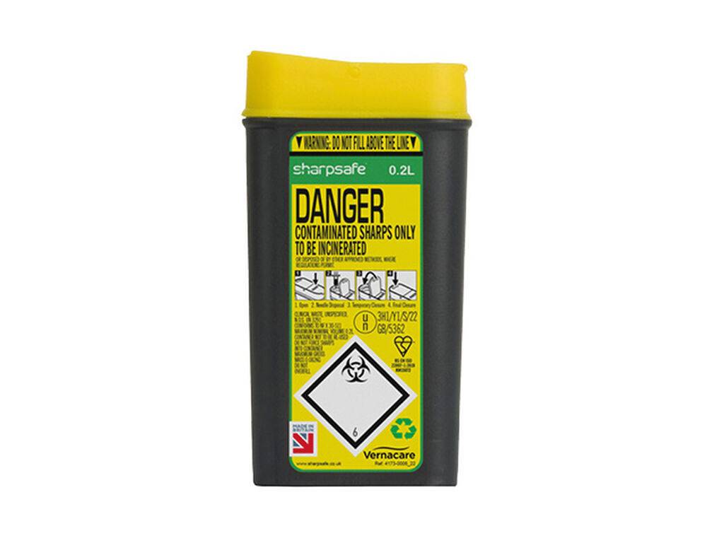 0,2 liter Sharpsafe gul petalåbning skarpe affaldsbeholder